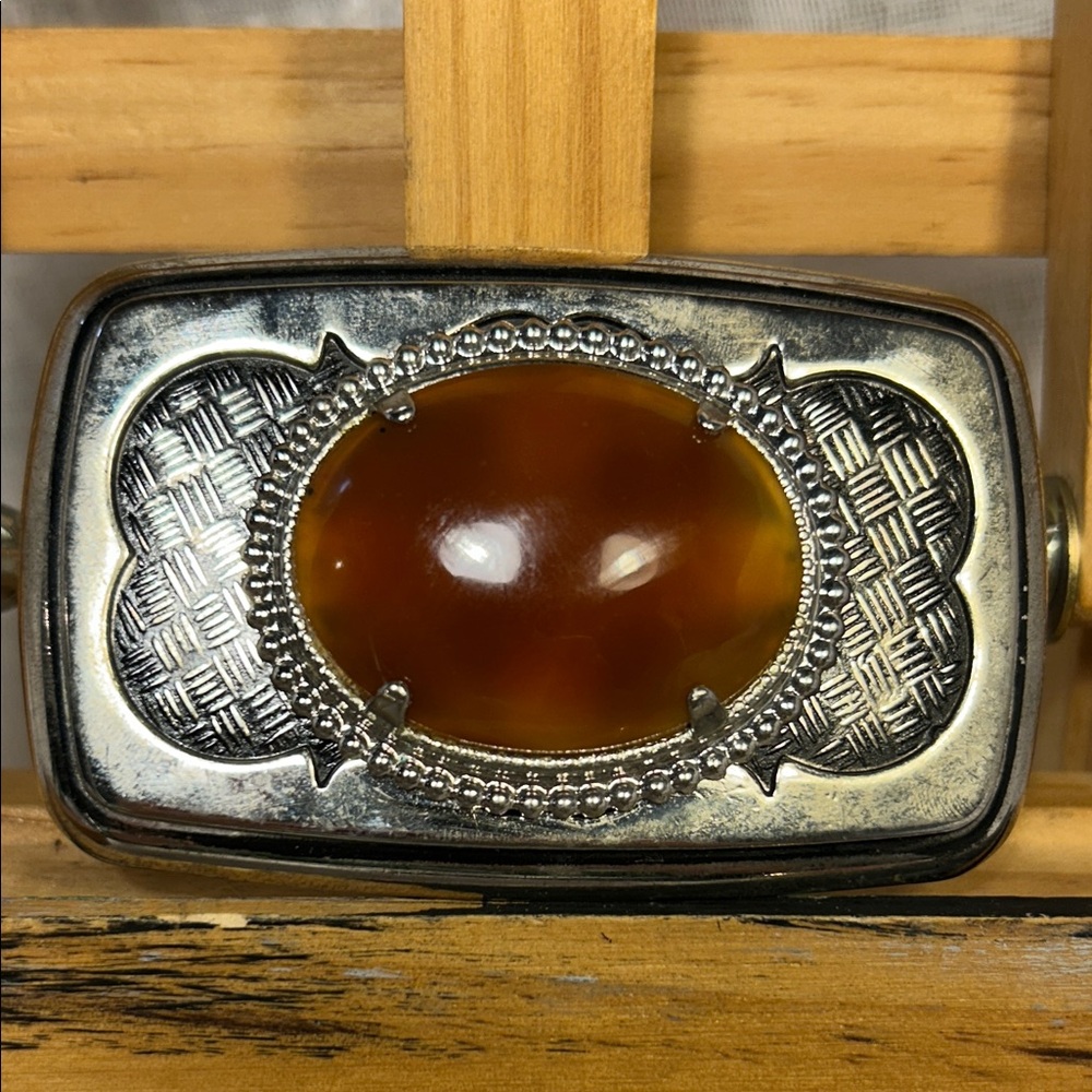 Vintage cornelian natural stone belt buckle